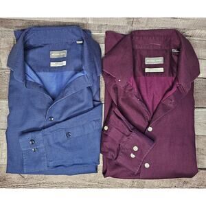 2 MICHAEL KORS Red Blue Long Sleeve SHIRT Regular Fit Men's LARGE Bundle Lot